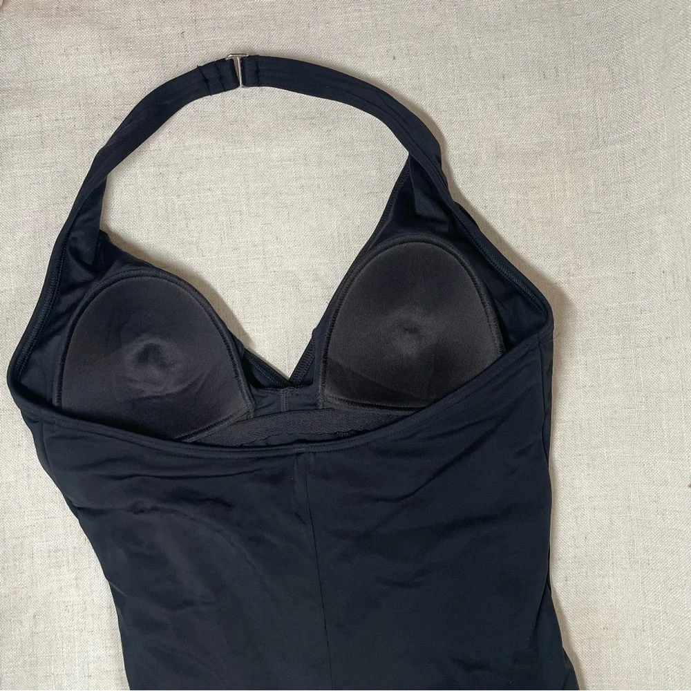 Lands End Black Faux Wrap Halter One Piece Swimsuit